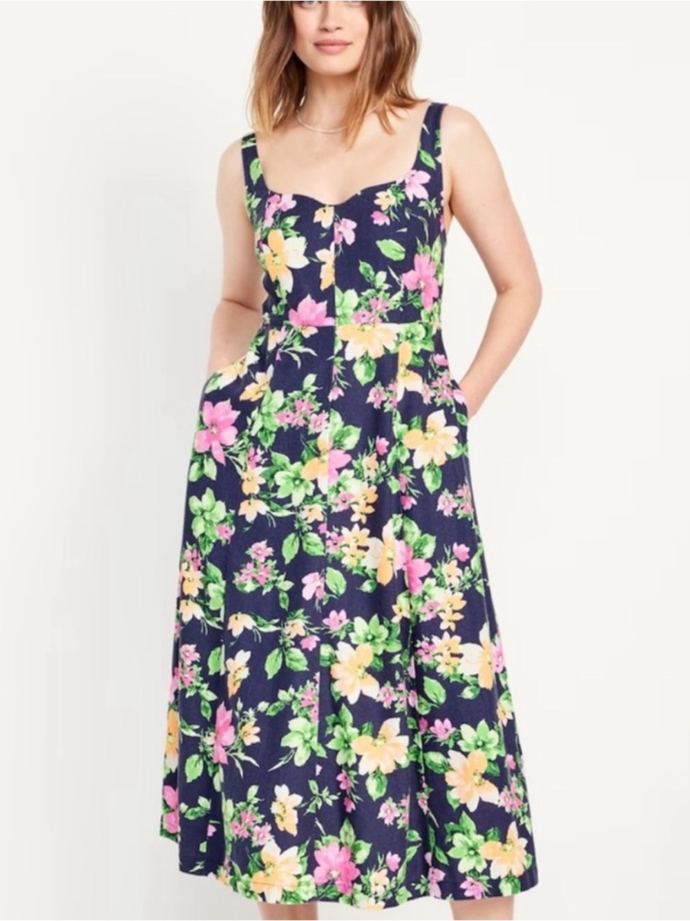 Old Navy Fit & Flare Linen Blend Midi Dress